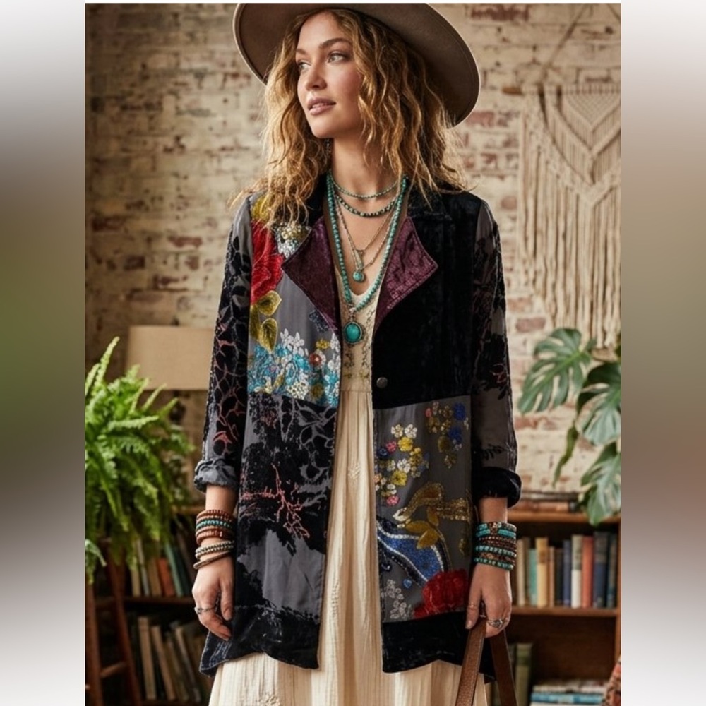 Soft Surroundings LISETTE Velvet Burnout Jacket Chiffon  PM Floral BOHO S - Picture 2 of 6